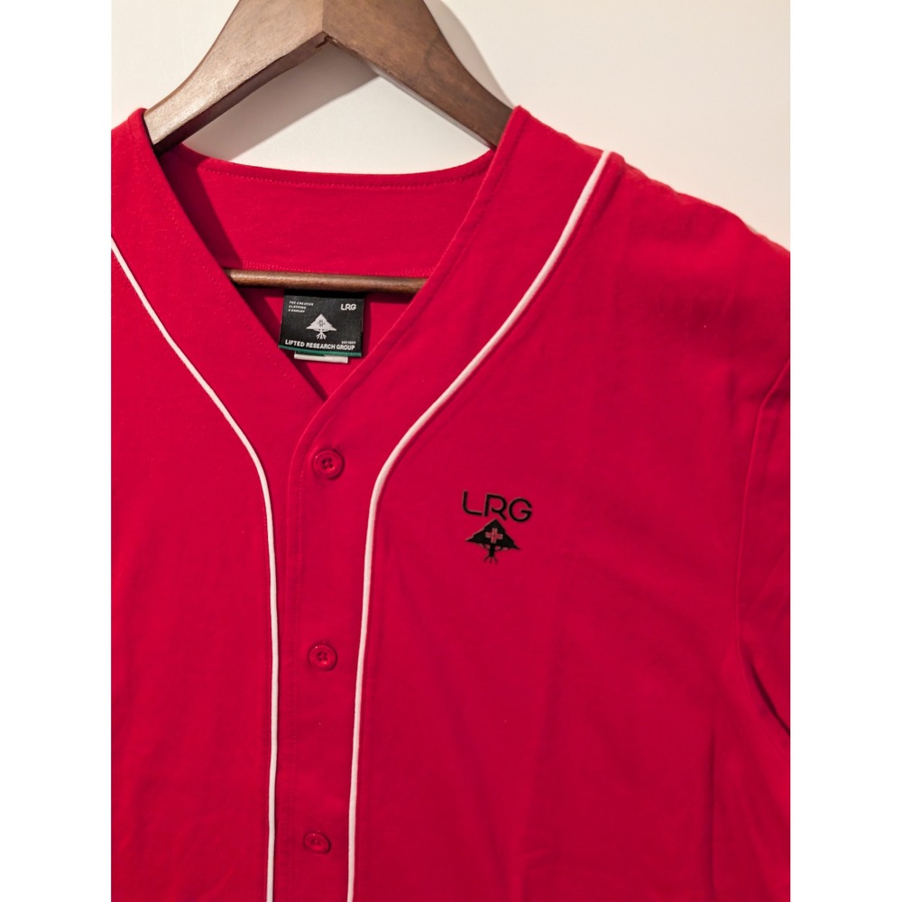 LRG Baseball Jersey Mens Large Red Excellent Short Sleeve Streetwear Skater